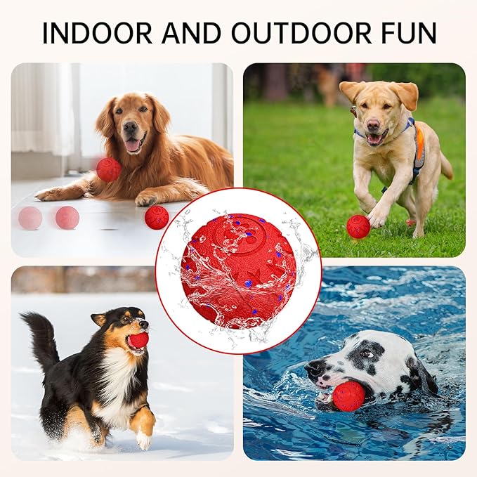 Interactive Dog Toys Dog Ball, Durable Motion Pet Toys for/Small/Medium/Large Dogs, Christmas Birthday Gifts, Automatic Moving, Bouncing and Rotating, E-TPU Material, IP54 Waterproof (Red)