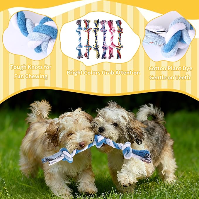 60 Pcs Knot Rope Dog Toys Multi Color Puppy Chew Toy for Dental Dog Teething Toys 48Pcs 2 Knot and 12Pcs 3 Knot Dog Tug Set for Small and Medium Dogs Aggressive Chewers Supplies