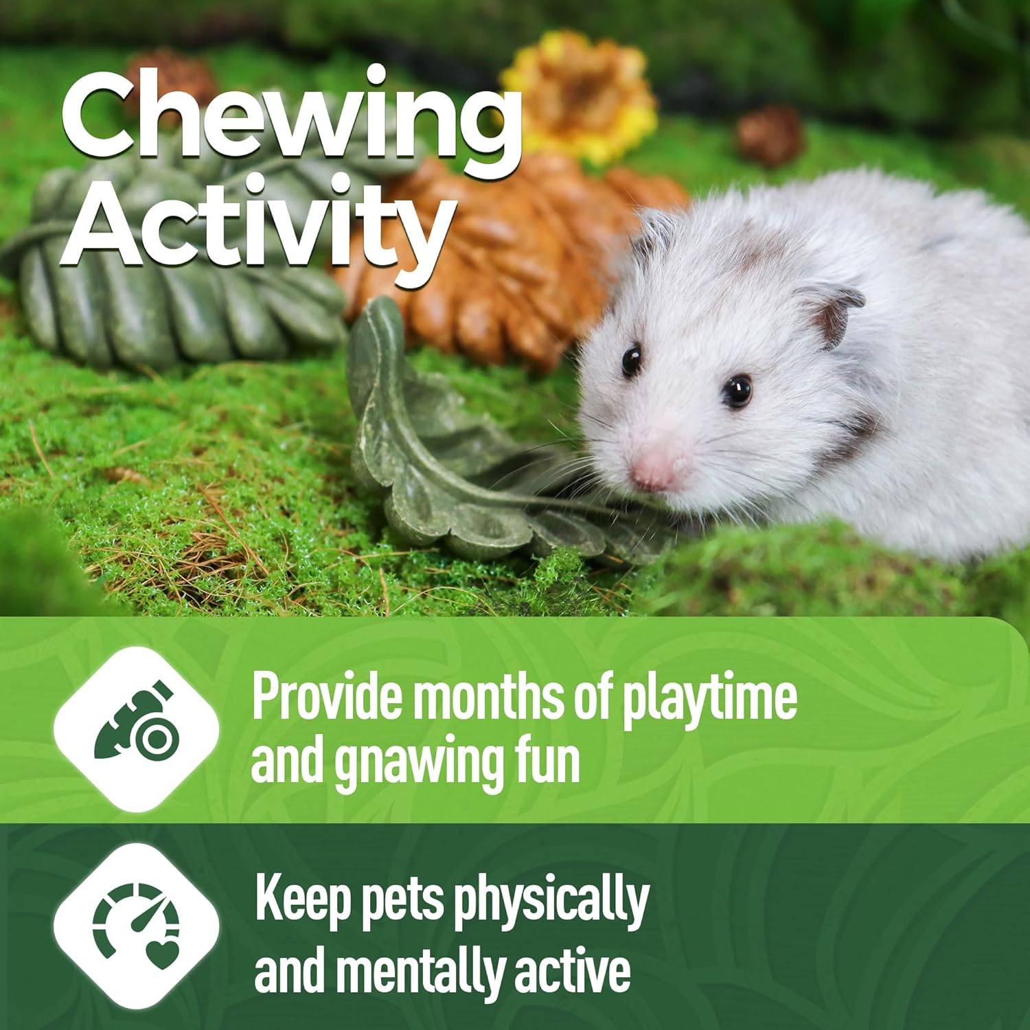 TEEWY 6PCS Hamster Chew Toys, Guinea Pig Chew Toys for Teeth with Natural Vegetables and Timothy Grass, Chinchilla Toys,Dental Care for Rats/Guinea Pigs/Hamsters and Gerbil, Leaf-Shape