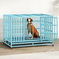 48IN Heavy Duty Dog Crate Steel Escape Proof, Indoor Double Door High Anxiety Cage Removable Tray, Extra Large,Blue