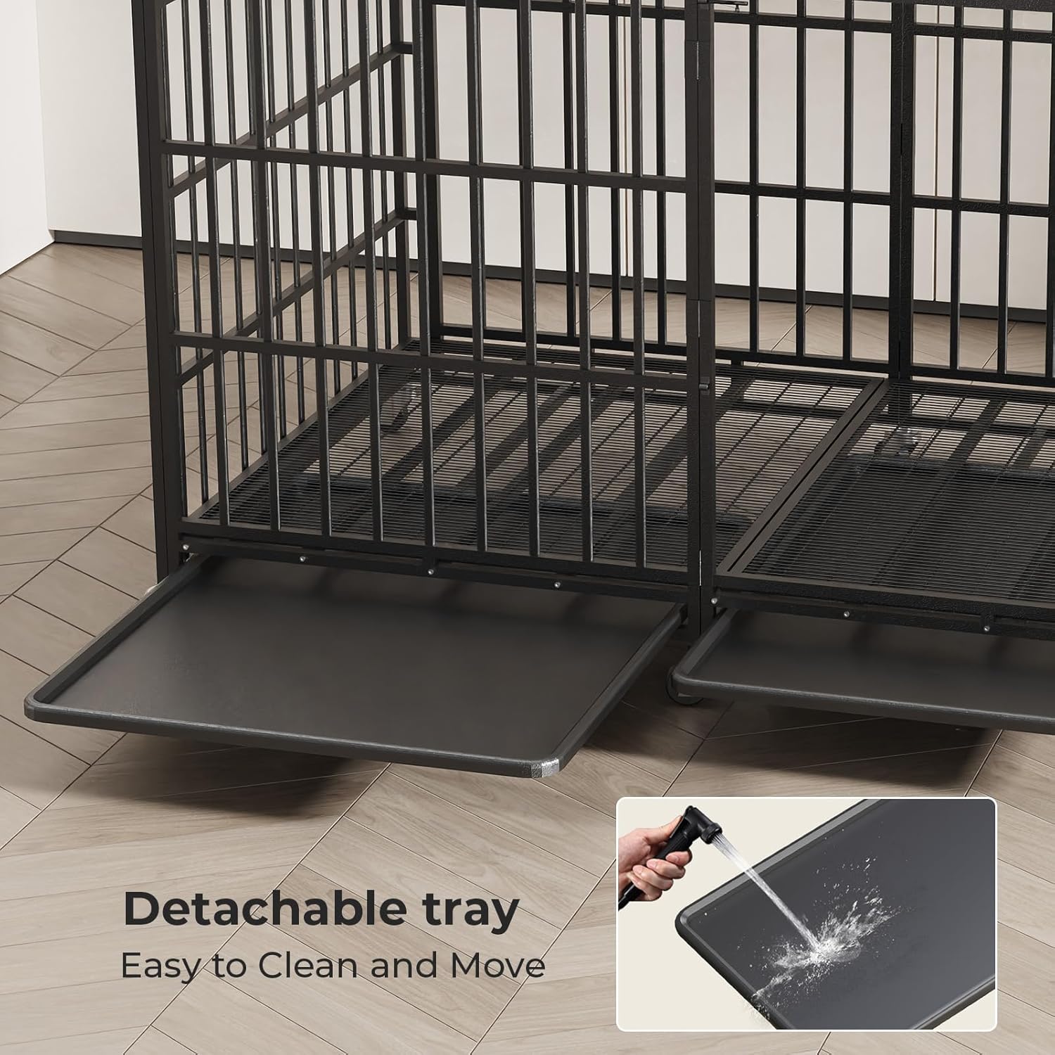 78 Inch Heavy Duty Indestructible Dog Crate Steel Escape Proof, Indoor Double Door High Anxiety Cage, Kennel with Wheels,Removable Tray,Extra Large Dogs XL XXL XXXL