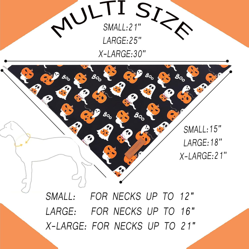Realeaf Halloween Dog Bandanas 2 Pack, Reversible Orange Pumpkin Pet Scarf for Boy and Girl, Premium Durable Fabric, Holiday Bandana for Small Medium Large and Extra Large Dogs (X-Large)