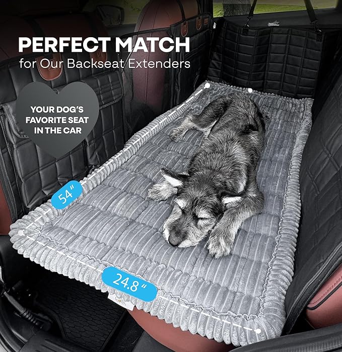 APetsPlanet Dog Bed for Car Back Seat Extender - Non-Slip Backseat Cushion for Dogs - Travel Plush Pet Mat Topper for Cars, Trucks, SUVs - Machine Washable Pad Blanket - Grey, 54" x 24.8"