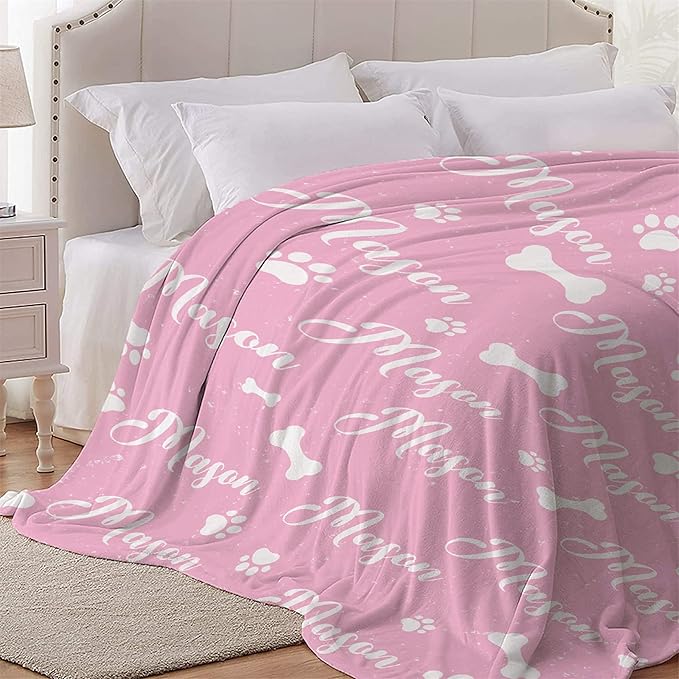 Personalized Dog Paw Print Blanket - Custom Dog Blanket with Pets Name, Cute Paw Print Pet Throw, XL 120"x90" for Family