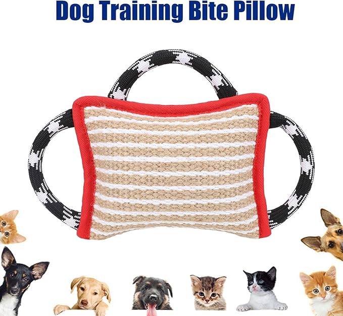 Dog Bite Pillow, Tug War Dog Toy Dog Biting Pad, Jute Tear Resist Interactive Play Dog Bite Tug Toy for Small Medium Large Dogs (Red)