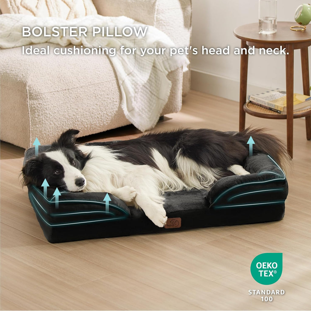 Bedsure L Plus Orthopedic Dog Bed for Large Dogs - Washable Dog Cat Bed Waterproof, L Plus Big Comfort Dogs Couch Sofa with Washable Removable Cover, Pet Bed with Nonskid Bottom, Black, 38"