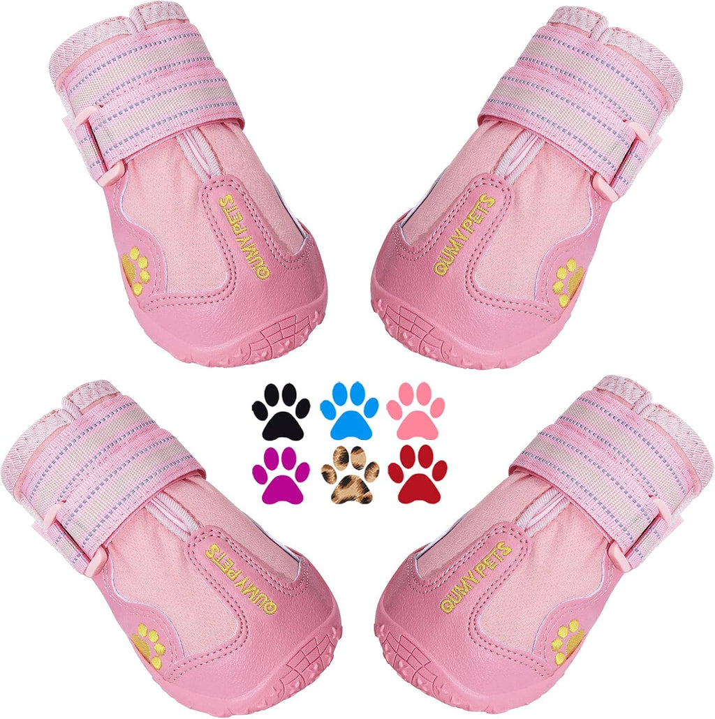QUMY Dog Shoes for Large Dogs, Medium Dog Boots & Paw Protectors for Winter Snowy Day, Summer Hot Pavement, Water-Resistant in Rainy Weather, Outdoor Walking, Indoor Hardfloors Skid-Resistant Sole