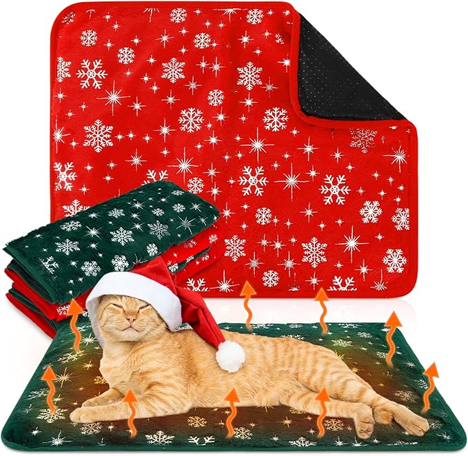 4 Pack Self Heating Cat Bed Cat Self Warming Pad with Removable Cover Extra Warm Thermal Pet Pad Washable Pet Crate Mat Anti Slip Kennel for Indoor Outdoor Pets (Snowflake,16 x 20 Inches)