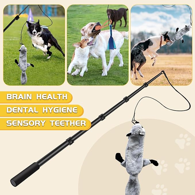 Flirt Pole for Dogs - Interactive Toys Tug-of-war for Dog, Five-Section Retractable Adjustable Length for Outdoor Exercise & Training