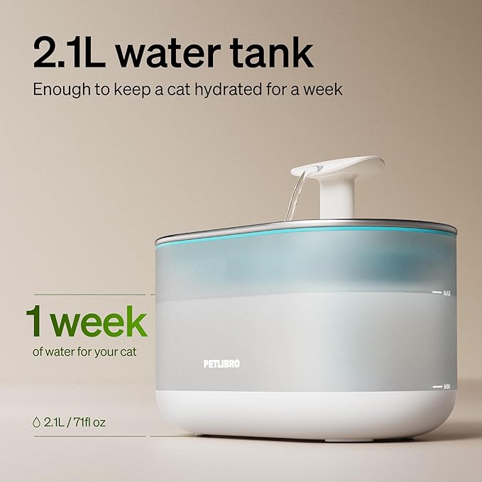 PETLIBRO Cat Water Fountain Stainless Steel,Ultra Quiet,71fl oz/2.1L Automatic Cat Fountain,Two Flow Modes,BPA-Free Capsule Metal Healthy Pet Water Fountain for Cats Inside
