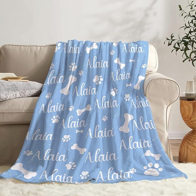 Personalized Dog Blanket - Custom Paw Print Pet Throw, Puppy Fluffy Blankets XL - 120"x90"