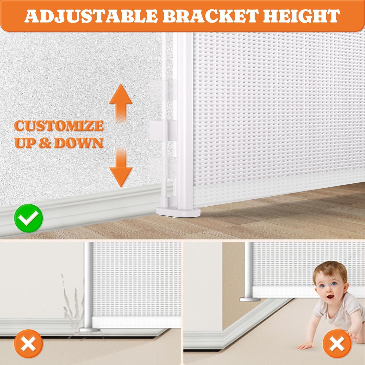 Pawtners Retractable Baby Gates Extra Wide, 41" Tall Extends up to 120" Wide, Dog Gate Indoor with Cat Door for Stairs, Pet Gate with Support Rods for Doorways Hallways Indoor & Outdoor-White