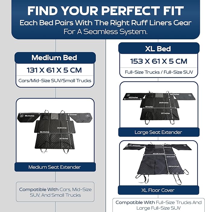 Ruff Liners Dog Bed for Car Back Seat, Medium Black – As Seen on Shark Tank – Fits Medium Seat Extender – Non-Slip Base, Waterproof Cover, Machine-Washable – Dog Mat for Car with Rebound Foam Comfort