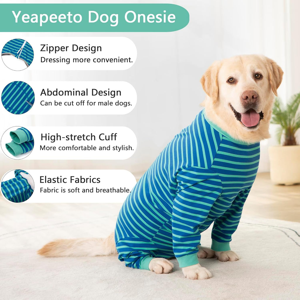 Yeapeeto Dog Onesie Surgery Recovery Suit for Large Medium Bodysuit Dogs Pajamas PJS Full Body for Shedding, Prevent Licking, Wound Protection, Cone Alternative… (Blue Green, 4X-Large (Pack of 1))