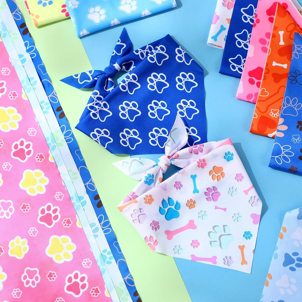 Weewooday 50 Pcs Paw Print Dog Bandanas Bulk for Dogs Soft Bibs Adjustable Triangle pet Bandana for Small Medium Large Costume(Paw Pattern, 25.6 x 17.7 x 17.7 Inch)