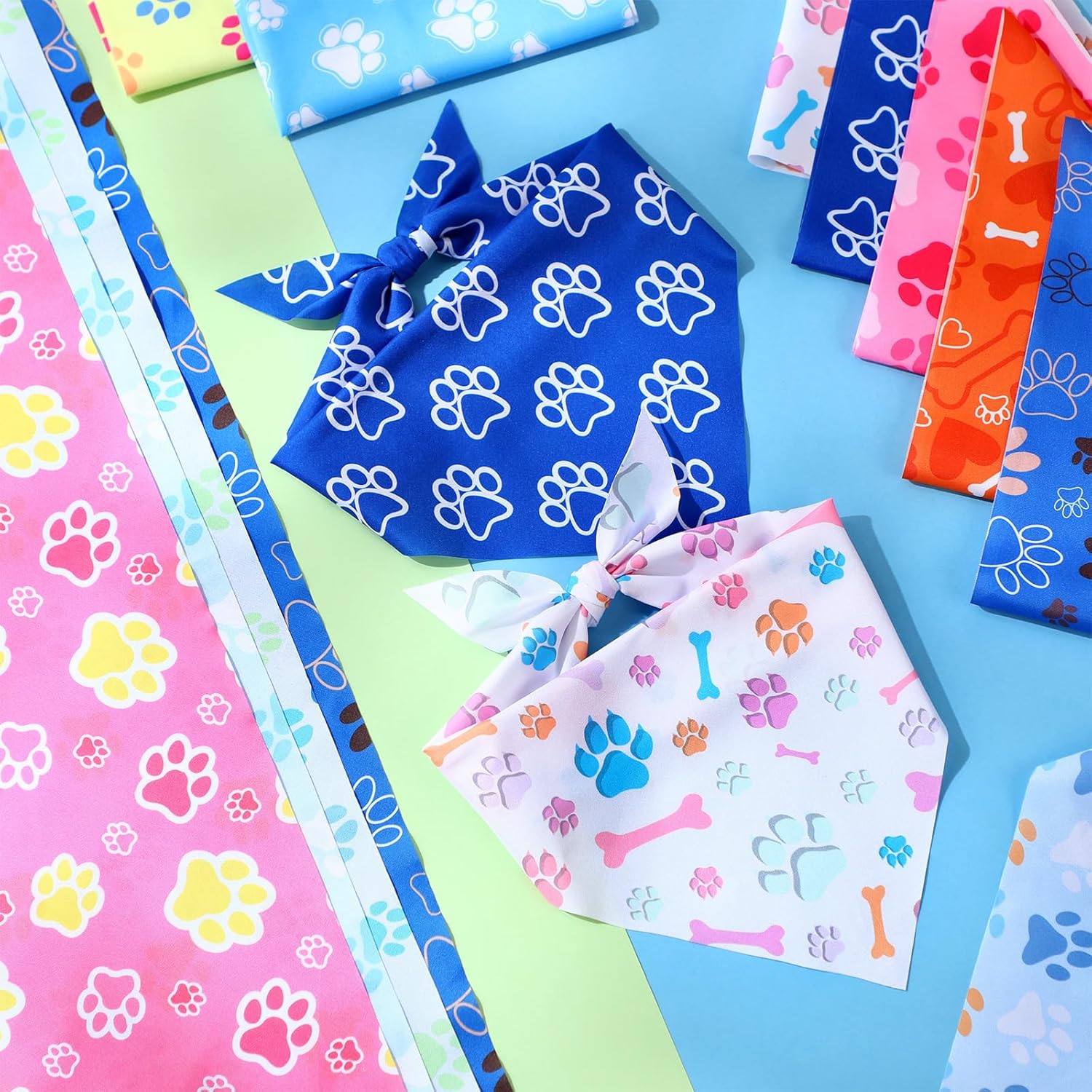 Weewooday 50 Pcs Paw Print Dog Bandanas Bulk for Dogs Soft Bibs Adjustable Triangle pet Bandana for Small Medium Large Costume(Paw Pattern, 25.6 x 17.7 x 17.7 Inch)
