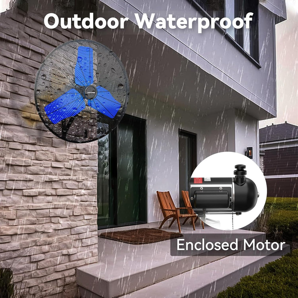 24 Inch 9500 CFM Waterproof Wall Fan Pro Series - Outdoor High Velocity Wall Mount Fan with Enclosed Motor for Residential, Warehouse, Patio, Shop, Garage, Barn UL Safety Listed