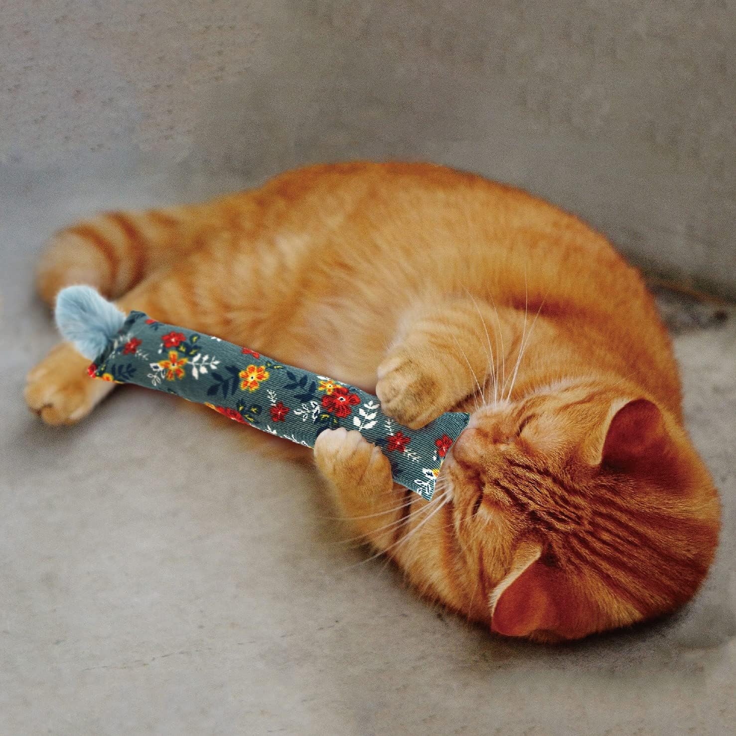 2 Pack Natural Interactive Catnip & Silvervine Cat Kicker with Feathers, Bite Resistant Chew Toy, Crinkle Kicker, Accessories for Indoor Cat, Premium Corduroy Floral