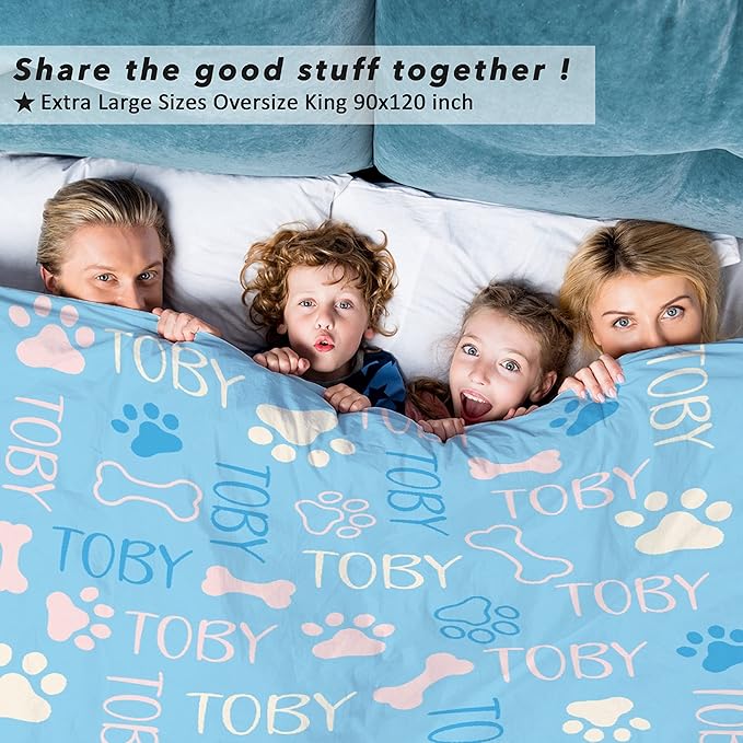 Personalized Dog Blankets - Custom Paw Print Blanket with Pets' Name - XL 120"x90" Family Throw