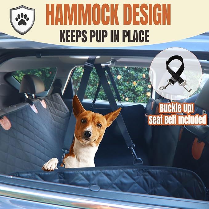 Back Seat Extender for Dogs, Hard Bottom Car Seat Cover for Dogs. Hammock Style, Large Space, Holds 420lbs, Sturdy, Waterproof for Car, SUV, Truck (Black)