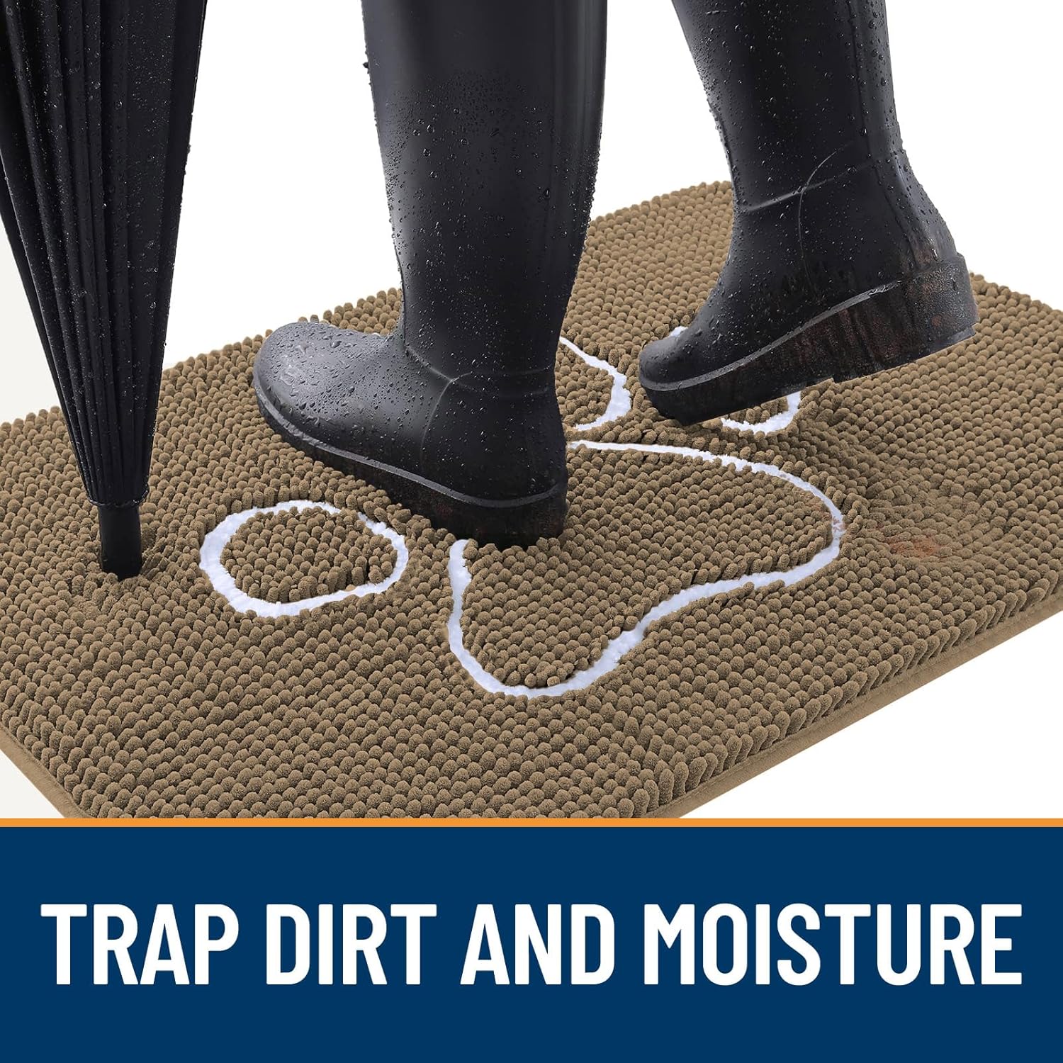 OLANLY Door Mat for Muddy Dog Paws 40x32, Ultra Absorbent Chenille Mud Doormat with Paw Print Design, Non-Slip Washable Doormat for Indoor Entryway, Quick-Dry Pet Bed Mats for Dirty Dogs, Tan