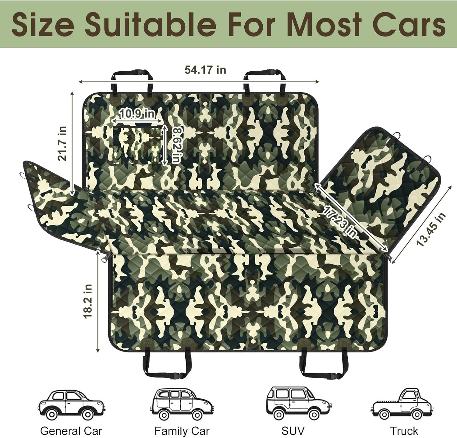 Dog Car Seat Cover, Durable Waterproof Scratch Proof Nonslip Dog Hammock, Pet Back Seat Covers with Pocket for Cars SUVs and Trucks - S, Camouflage