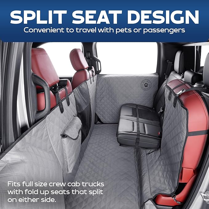 Ruff Liners XL Floor Cover with Door Protection, Gray – As Seen on Shark Tank – Fits Full‑Size Crew Cab Trucks with Fold‑Up Seats, Waterproof & Machine Washable – Sturdy XL Dog Hammock for Truck