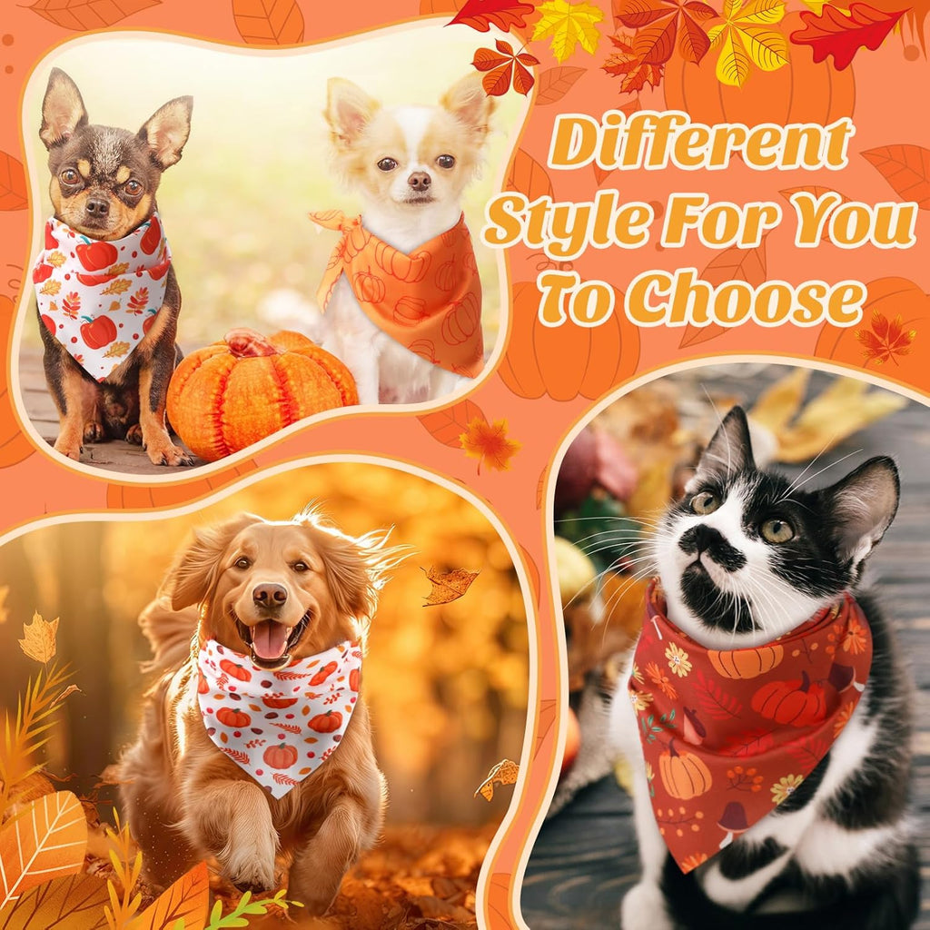 Abbylike 200 Pcs Fall Thanksgiving Dog Bandanas Bulk Pumpkin Bandanas for Dogs Pets Triangle Kerchief Bibs Scarf for Pets Autumn Costume Photo Props Accessories Pet Shops Adoption Events, 25 Styles