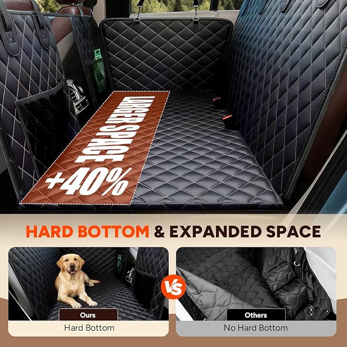 Heeyoo Dog Car Seat Cover for Back Seat, Hard Bottom Car Seat Cover Holds 500lbs, Scratch-Proof Backseat Extender for Dog, Waterproof Pet Hammock for Car, SUV