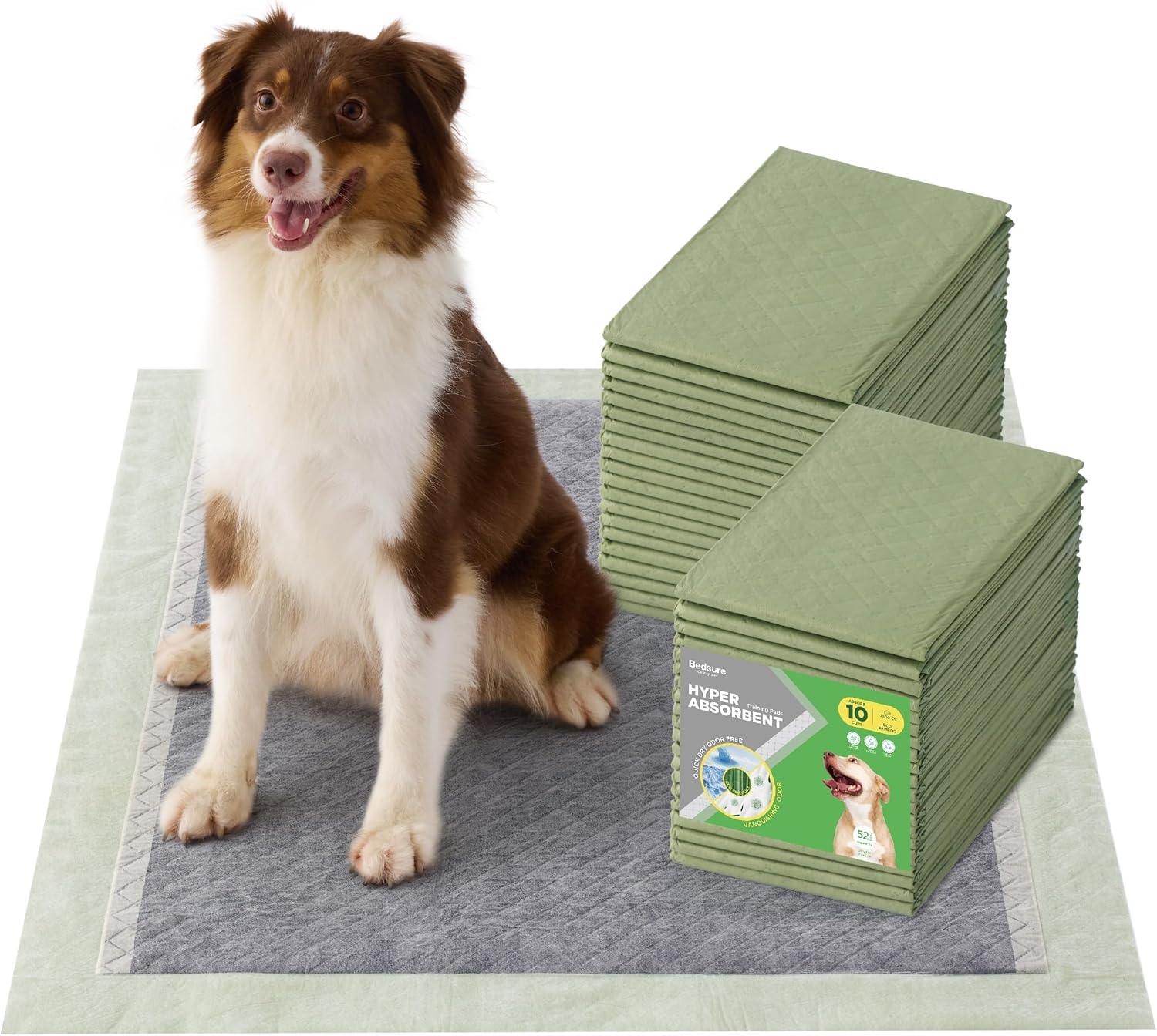 Bedsure Dog Pee Pads Extra Large, 28" x 34" Puppy Pads 52 Count, Super Absorbent & Leak Proof, XL Training Pads Quick Dry Thicken Dog Potty Pad with Odor-Control Activated Carbon & ECO Green Material