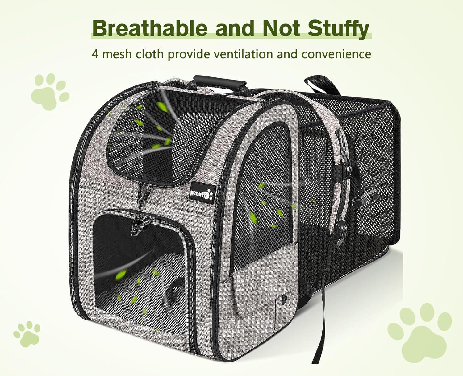 Pecute Pet Carrier Backpack, Large Cat Carrier Backpack, Expandable Cat Backpack with Breathable Mesh for Medium Large Cats, and Small Dogs, Dog Backpack Carrier for Travel Hiking Khaki