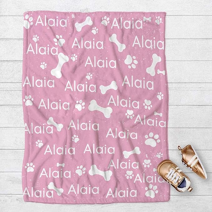 Personalized Dog Blankets Dog Paw Print Blanket Puppy Blanket - Custom Dog Blanket with Pets Name Cute Paw Print Pet Throw Puppy Fluffy Blankets 40"x30" for Small Dog