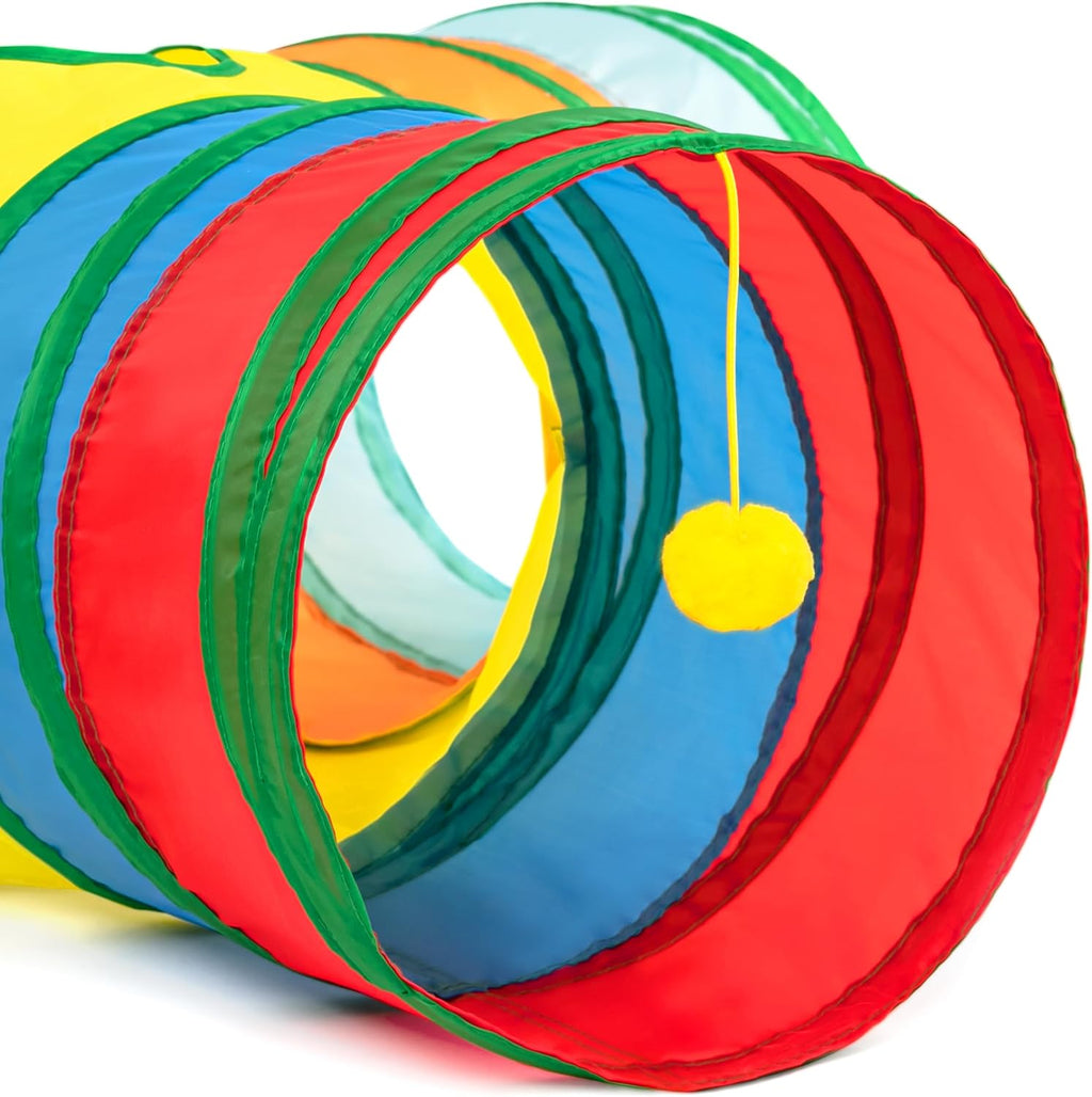 Tempcore Pet Cat Tunnel Tube Cat Toys 3 Way Collapsible, Cat Tunnels for Indoor Cats，Kitty Tunnel Bored Cat Pet Toys Peek Hole Toy Ball Cat, Puppy, Kitty, Kitten, Rabbit Rainbow