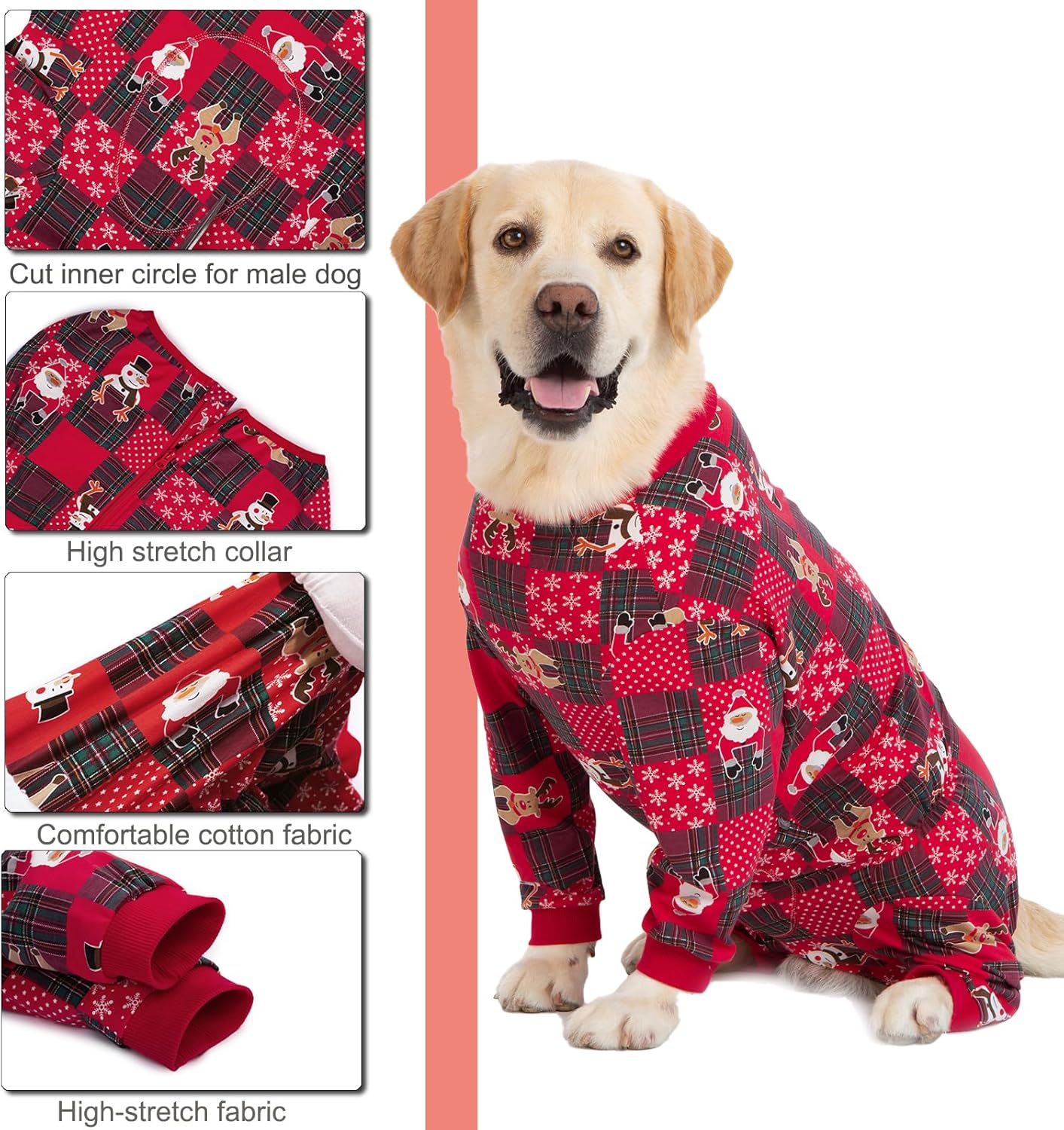 Yeapeeto Dog Onesie Surgery Recovery Suit for Large Medium Bodysuit Dogs Pajamas PJS Full Body for Shedding, Prevent Licking, Wound Protection, Cone Alternative… (Xmas Red, 2XL)