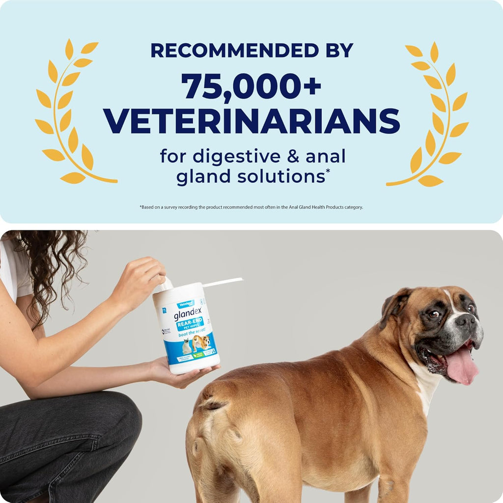 Vetnique Labs Glandex Dog Wipes for Pets Cleansing & Deodorizing Anal Gland Hygienic Dog & Cat Wipes with Vitamin E, Skin Conditioners and Aloe (100ct Pouch)