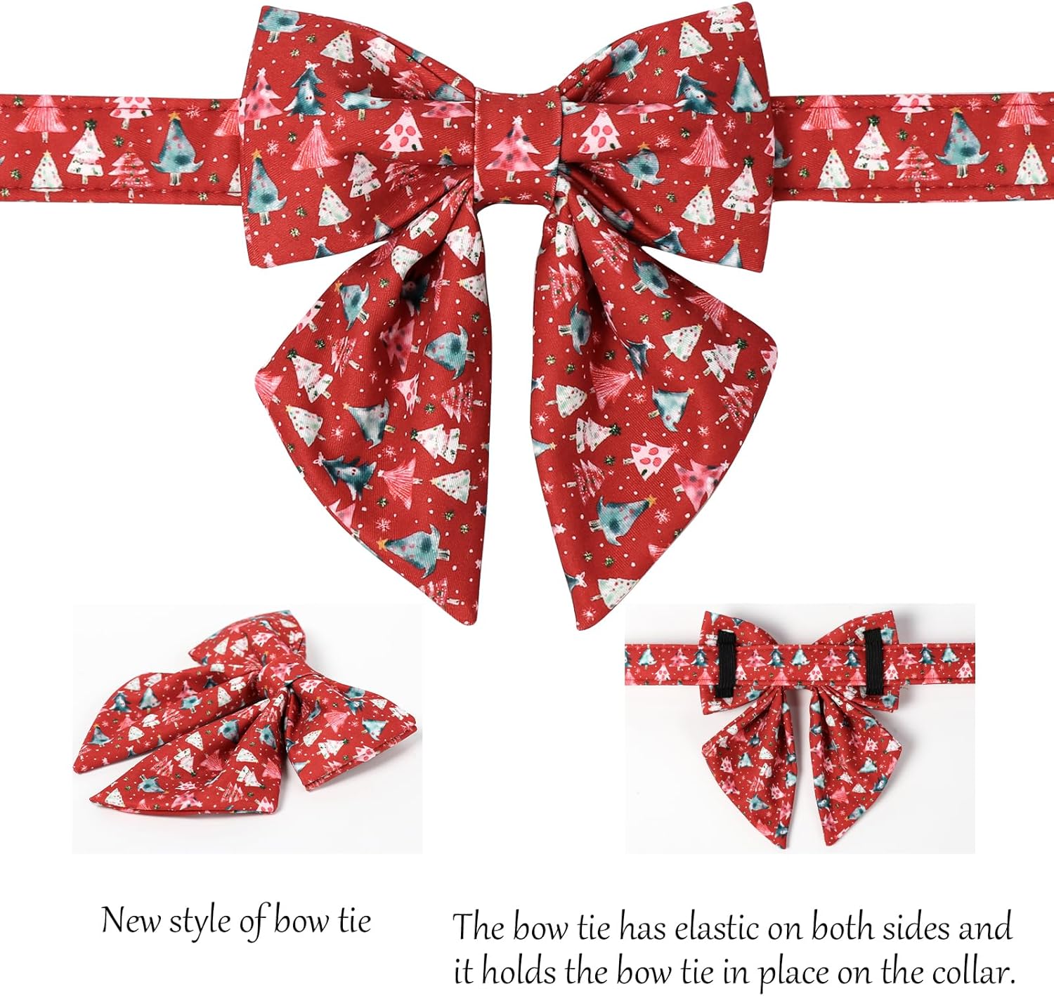 Lionet Paws Christmas Dog Collar with Sailor Bow, Cute Christmas Tree Red Dog Collar Bow Tie for Large Dogs, Neck 16-24 inches