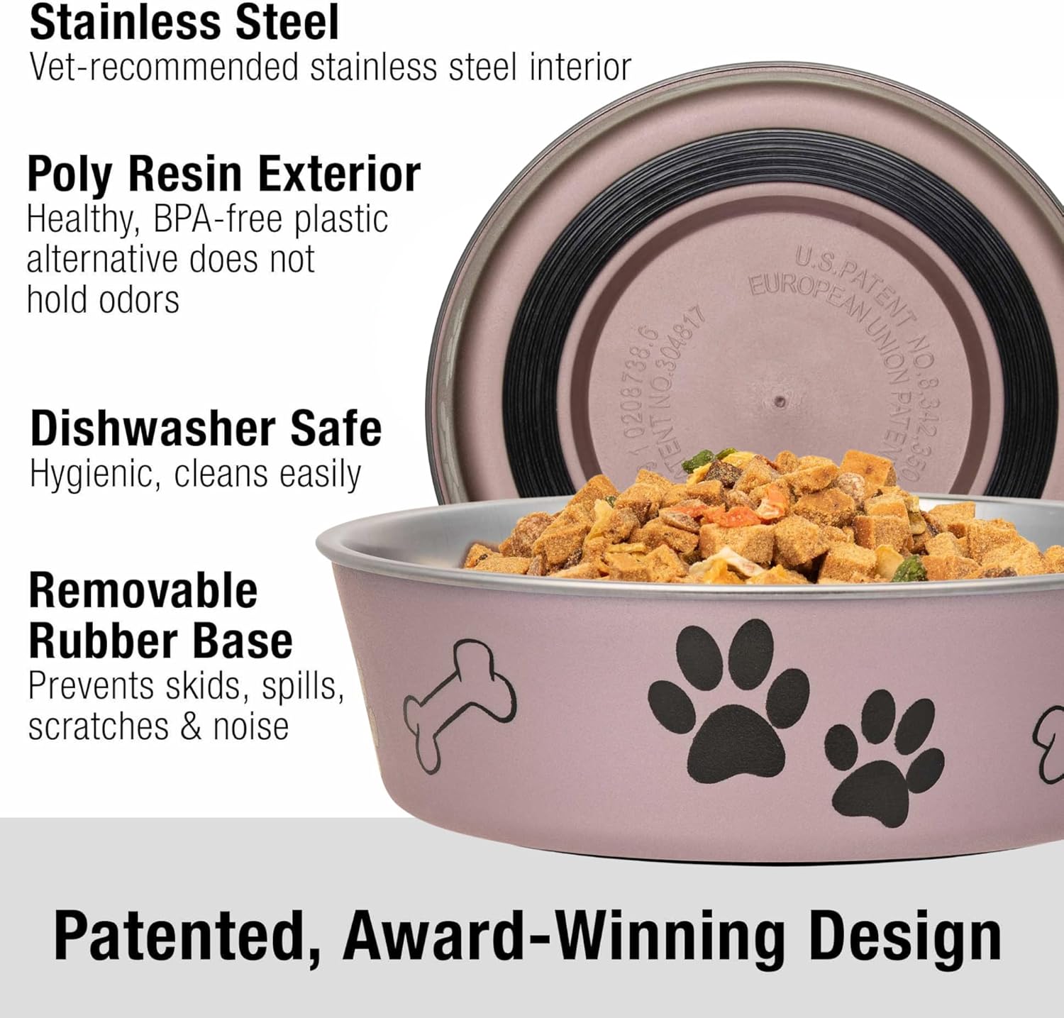 Loving Pets Bella Dog Bowls- Stainless Steel Dog & Cat Bowls - Spill Proof Dog Food Bowl, Cat Bowl, Puppy Essentials & Pet Supplies Great for Home & Travel (X-Large 65-100lbs, Grape)