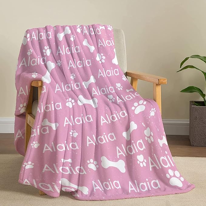 Personalized Dog Blankets Dog Paw Print Blanket Puppy Blanket - Custom Dog Blanket with Pets Name Cute Paw Print Pet Throw Puppy Fluffy Blankets S 50"x40" for Medium Dog
