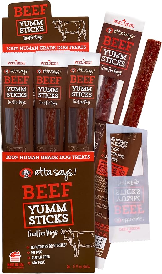 etta says! Yumm Sticks - Real Meat Beef Dog Jerky Treats - Human Grade - Made in The USA (24 Count Pack of 1)