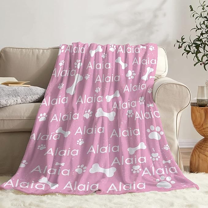 Personalized Dog Blankets Dog Paw Print Blanket Puppy Blanket - Custom Dog Blanket with Pets Name Cute Paw Print Pet Throw Puppy Fluffy Blankets 40"x30" for Small Dog