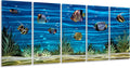 SYGALLERIER School Of Fish Metal Wall Art Handcrafted 3D Coastal Aluminum Artwork Modern Abstract Sea Styles Wall Accent in Blue Green Silver Color for Living Room Bedroom Bathroom Decor