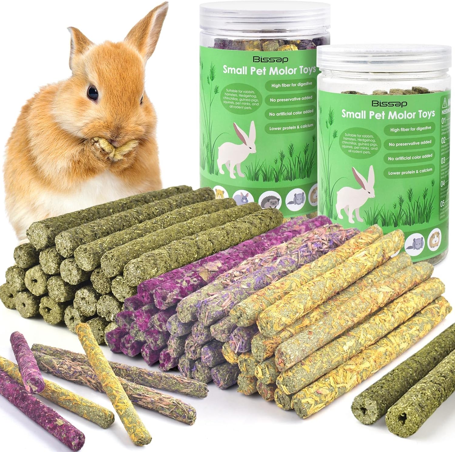 Bissap 76PCS Rabbit Chew Sticks, Mixed Natural Timothy Hay Flower Rose Dahlberg Daisy and Forget-me-not Chew Toys Treats for Bunny Chinchilla Guinea Pig Hamster and Other Small Pets Molar Snacks