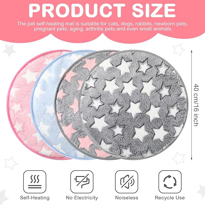 4 Pack Self Heating Cat Bed Cat Self Warming Pad with Removable Cover Extra Warm Thermal Pet Pad Washable Pet Crate Mat Anti Slip Kennel for Indoor Outdoor Pets (Star,16 x 16 Inches)
