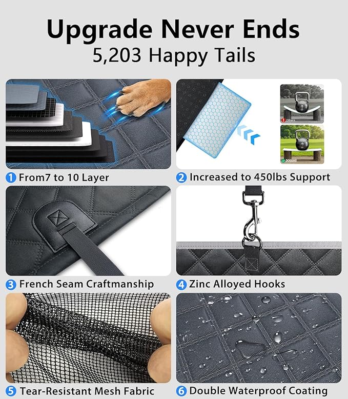 PetGenie Dog Car Seat Cover for Back Seat 10-Layer Military-Grade Protection, Hard Bottom Dog Hammock, Pet Bed Extender for Dogs, Waterproof Seat Protector Universal L Size Fits for SUV Medium Truck