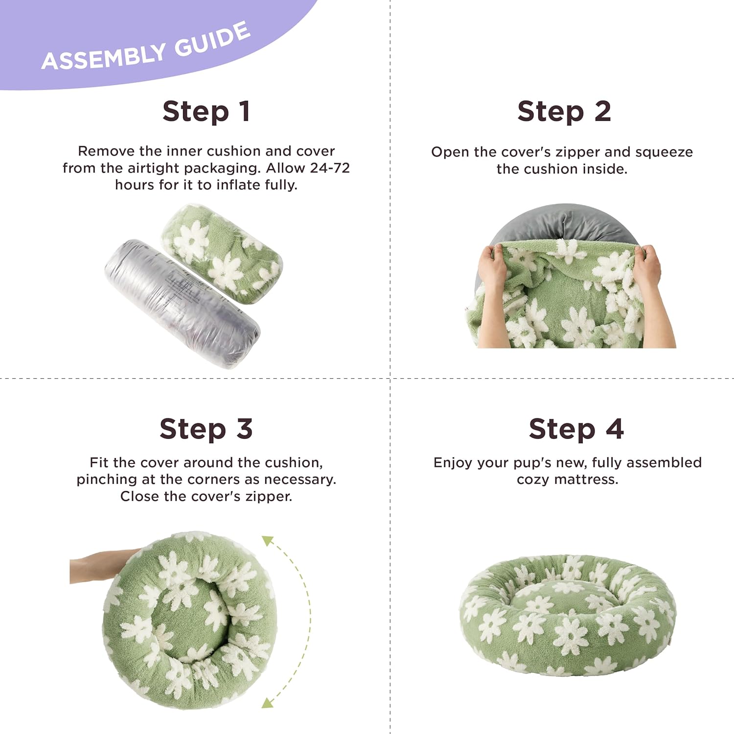 LE SURE Donut Medium Dog Bed - Round Cat Beds for Indoor Cats Calming Pet Beds, Cute Modern Beds with Jacquard Shaggy Plush & Anti Slip Bottom, 30 Inch, Green