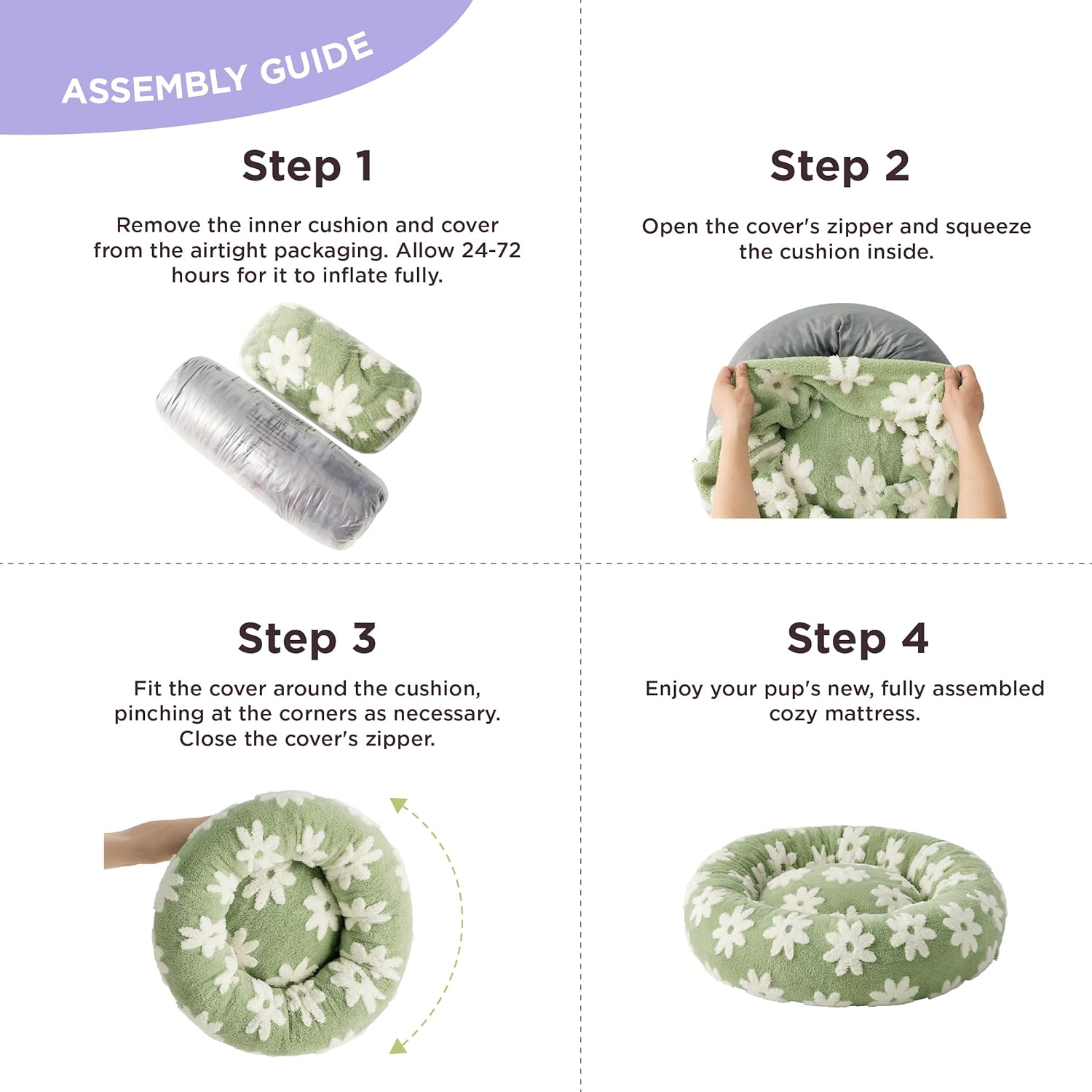 LE SURE Small Dog and Cat Bed - Round Calming Beds, Cute Modern Design with Jacquard Shaggy Plush, Anti-Slip Bottom, 23 Inch, Green