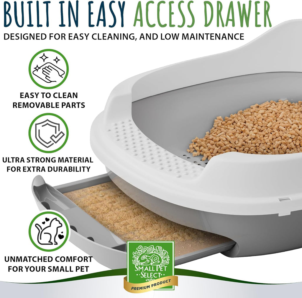 Small Pet Select - Sifting Cat Litter Box, with 5 Pee Pads and Litter Scoop, Premium System for Cats and Other Small Animals, Tidy and Easy to Clean with Drawer, Scoop, and Removable Tray