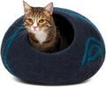 MEOWFIA Cat Cave – Premium Felt Cat Bed for Indoor Cats, Handmade 100% Merino Wool (Large, Black Aqua)