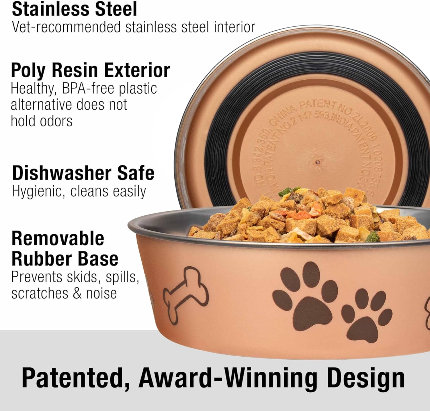 Loving Pets Bella Dog Bowls- Stainless Steel Dog & Cat Bowls - Spill Proof Dog Food Bowl, Cat Bowl, Puppy Essentials & Pet Supplies Great for Home & Travel (Medium 20-25 lbs, Champagne)