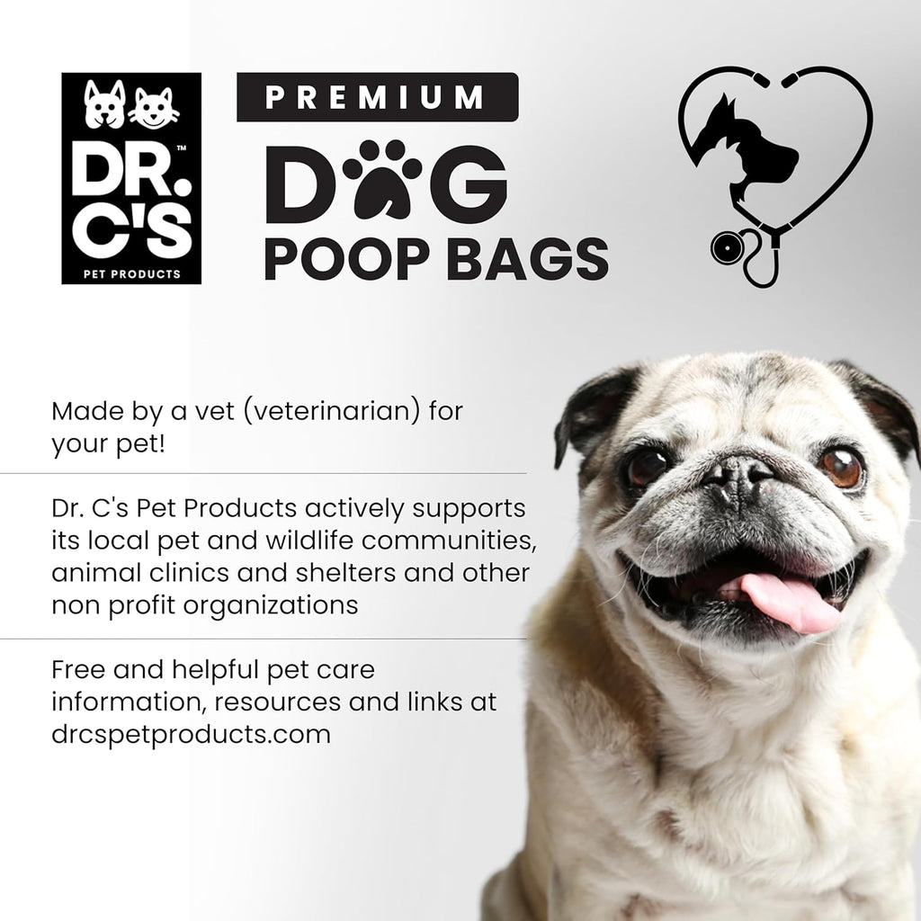 100% Certified Compostable Dog Poop Bags - Dr. C's Premium Dog Poop Bags - 270 Bags / 18 Rolls, Extra thick, Leak Proof, Unscented, Plant Based and Earth Friendly, Dispenser Included